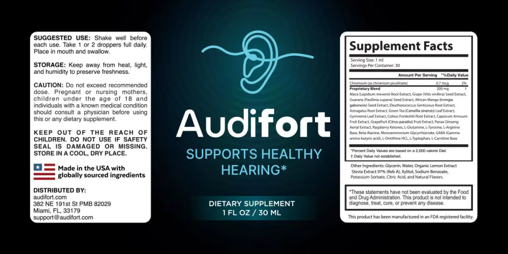 The Audifort label with the Supplement Facts