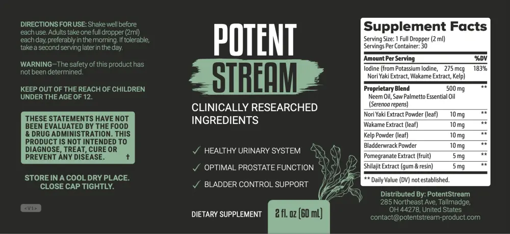 The PotentStream label with the Supplement Facts
